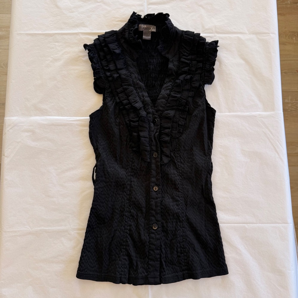 Poetry Clothing Ruffle Top Women Small Black Good Smocked Back V-Neck Blouse